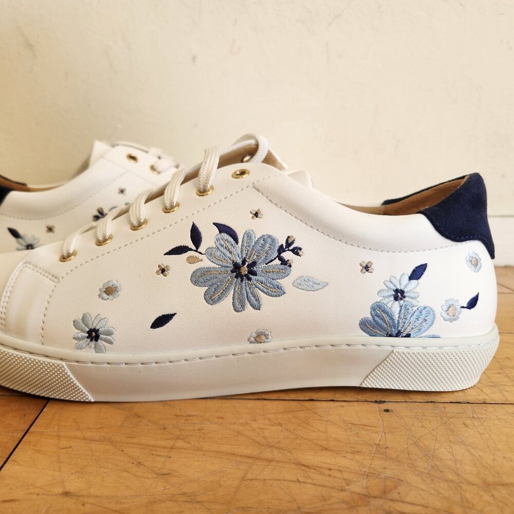 White Floral Vegan Leather Sneakers Size 9.5